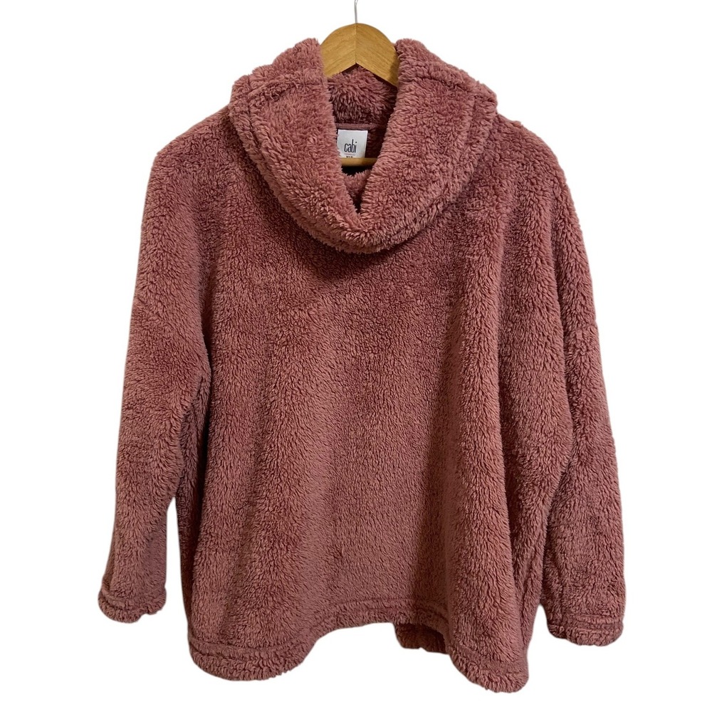 Cabi Teddy Cowl Rose Pink Sherpa Fleece Crossover Tulip Back Pullover Cabin XS/S